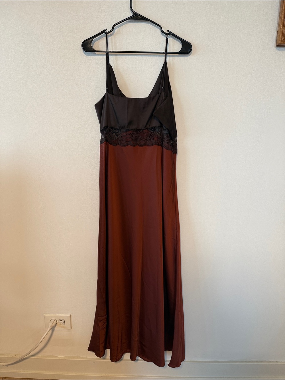 Satin Lace Trim Slip Dress in Brown and Black - Picture 4 of 6